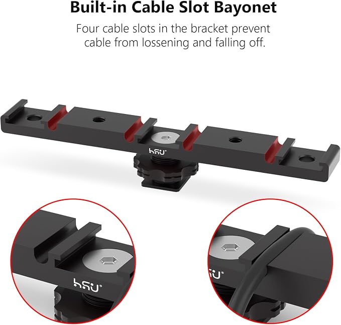 HSU Cold Shoe Mount Bracket, Triple-Head Hot Shoe Mount, and 1/4 Screw Port, Aluminum Cold Shoe Plate Adapter with Cable Slot Bayonet for Microphone, Led Video Light, Monitor (Extension), HGP322L - Image 4