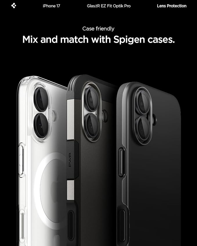 Spigen Camera Lens Protector for iPhone 17/16 Plus/16 - Black | GlasTR EZ Fit Optik Pro, 9H+ Tempered glass, Scratch resistant, Auto-align tray, Case-friendly, Original Photo Quality, 2Pack - Image 7