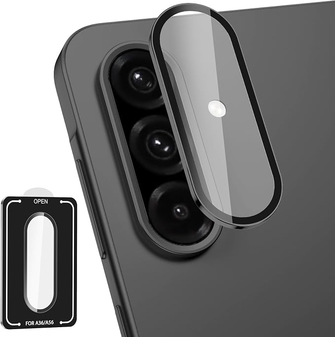 for Samsung Galaxy A36/A56 Camera Lens Protector, Individual Metal Ring Tempered Glass Lens Cover, [Strong Adsorption] Scratch Resistant Ultra-Thin HD Clear Lens Cover, 1 Set-Black by Btscase