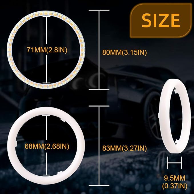 Qasim 1-Pair 80MM White+Amber Switchback 102SMD 4014 LED Halo Ring Angel Eyes Led Lights 12V - Image 3