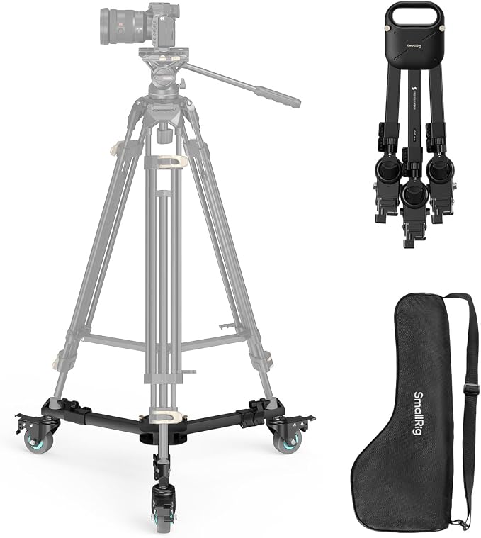 SmallRig Quick-Lock Photography Heavy Duty Tripod Dolly, Heavy Duty with 3" Rubber Wheels, Adjustable Legs, Handle & Carry Bag, 44.1lbs Capacity Tripod Wheels for Filming and Photography by SmallRig