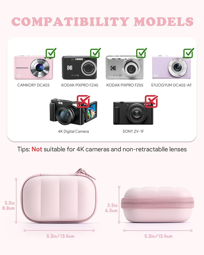 Digital Camera Case for CAMKORY/KODAK PIXPRO with SD Card Storage, Pink | Small Hard Shell Bag Compatible with CAMKORY DC403/ KODAK PIXPRO FZ55/ FZ45/ STUOGYUM DC402-AF for Travel - Image 2