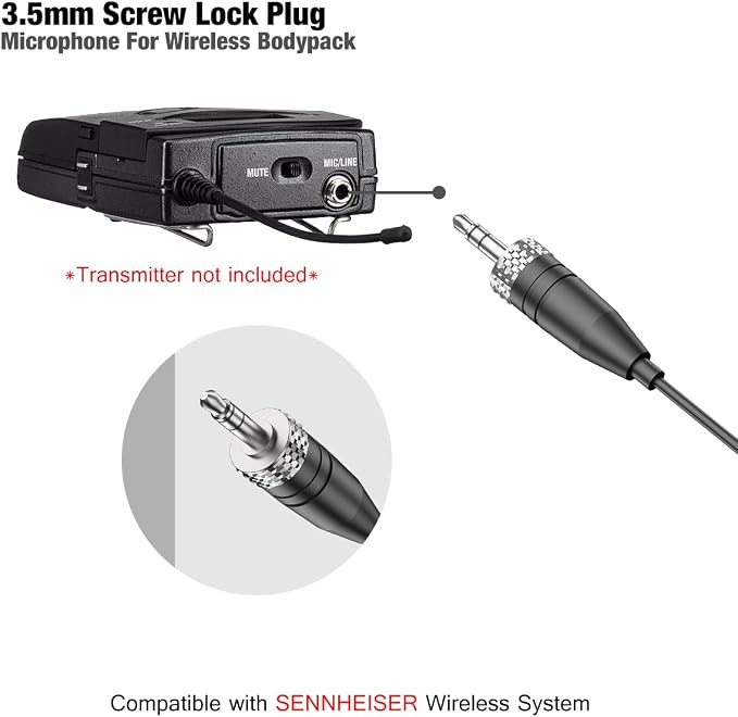 Professional Unidirectional Super Cardioid Lavalier Lapel Microphone - Compatible with Sennheiser Wireless Bodypack System (3.5mm Female Screw Plug) - Image 5