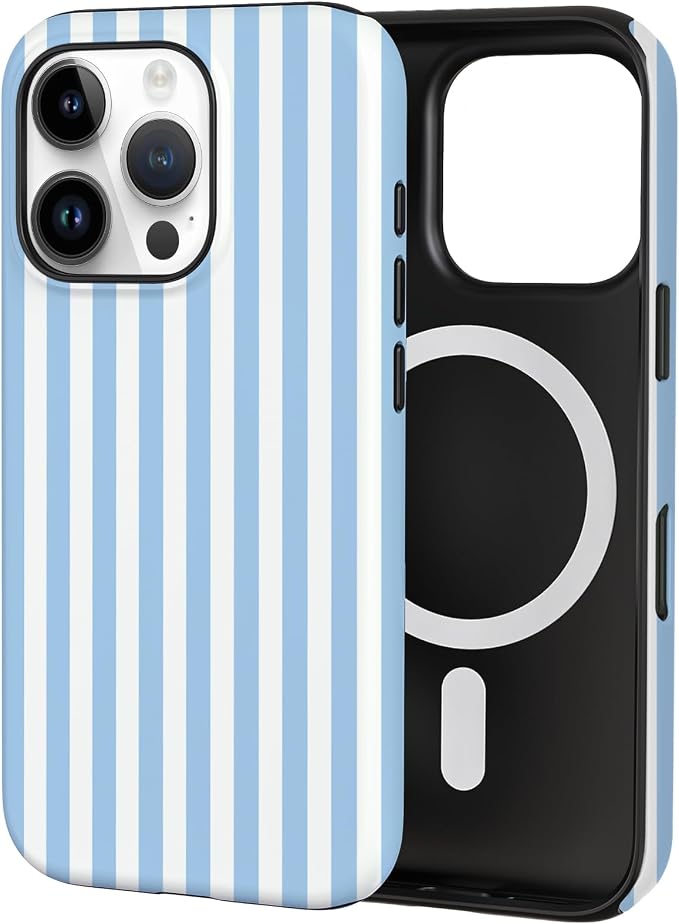 TPU Phone Case for iPhone 16 Pro, MagSafe Wireless Charging Compatible, Shockproof Slim Fit Protective Cover with Anti-Yellowing & Raised Camera Protection (Blue Stripe, iPhone 16 Pro) by Unknown