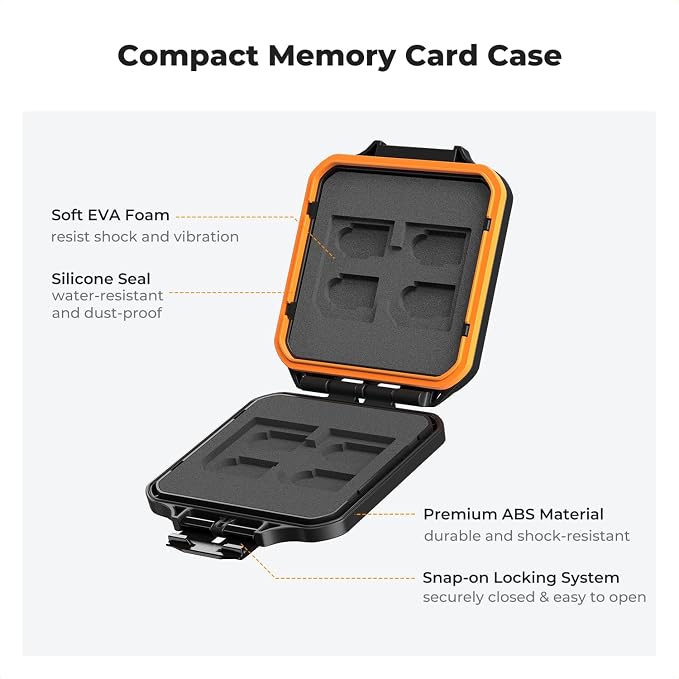 K&F CONCEPT 12 Slots Memory Card Case, Water-Resistant Card Holder | Anti-Shock Card Carrying Storage Box for 8 Micro SD SDXC SDHC TF Cards and 4 SD SDXC SDHC Cards, PM05 - Image 4