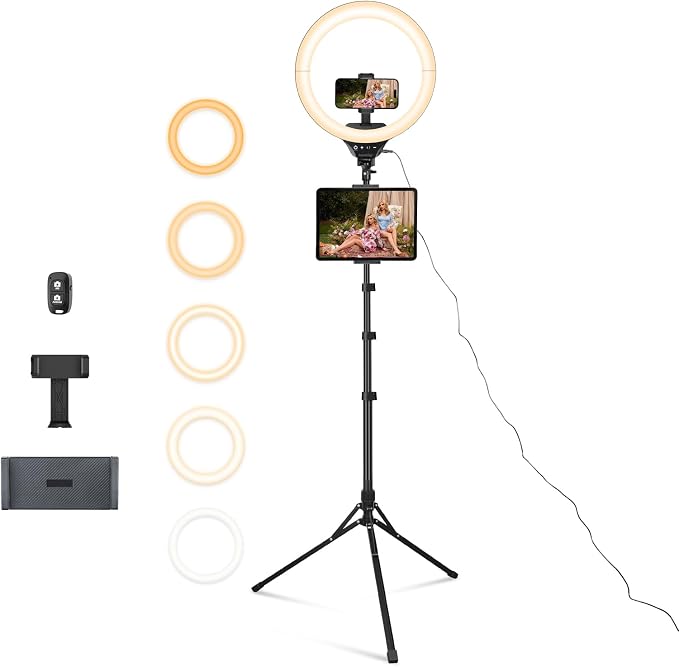 Aureday 14inch iPad Ring Light with Tripod Stand, 62inch Selfie Tripod Light Ring with Phone&Tablet Holder for Recording, 20W LED Circle Light with Wireless Remote for Tiktok, Makeup, Live Streaming by Aureday