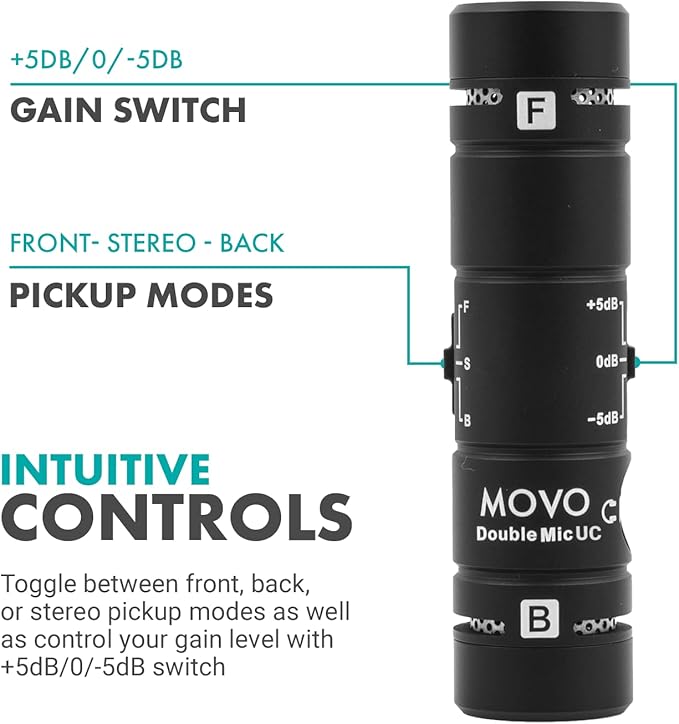 Movo DoubleMic-UC Dual Capsule Phone Microphone for USB-C Devices- Two-Sided Cardioid Condenser Android Shotgun Mic for Video Recording- Professional Microphone for Samsung, iPad Pro, Google Pixel - Image 5