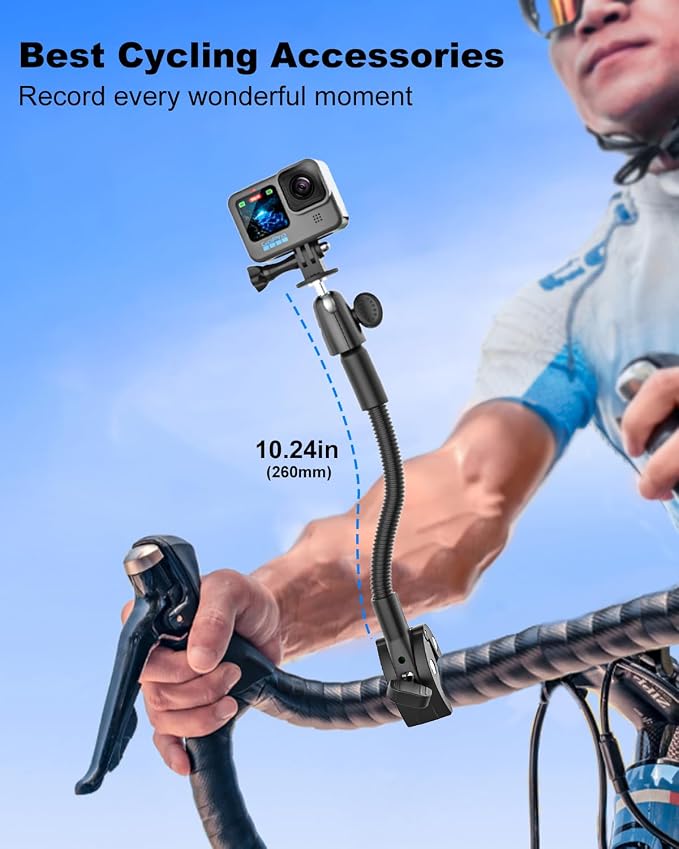 Gooseneck Clamp Camera Mount, Flexible Gopro Clamp Mount Kit | with 1/4“ 3/8" 5/8" Screw, for Handlebar, Desk, Tube, Cross Bar, for GoPro Hero 13, Insta 360, Action Camera, Logitech Webcam - Image 2