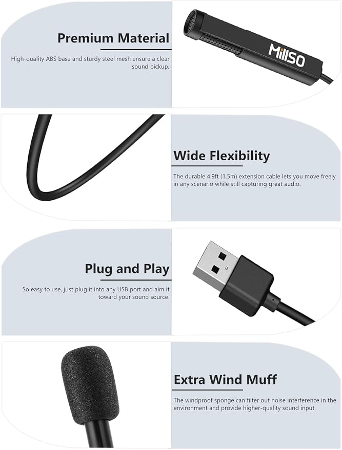 USB PC Microphone External Lavalier Mini USB Microphone for Computer | Plug & Play, Omnidirectional, for Laptop, YouTube, Meeting, Recording, Podcasting, Gaming - 1.5 M / 4.9 FT - Image 9