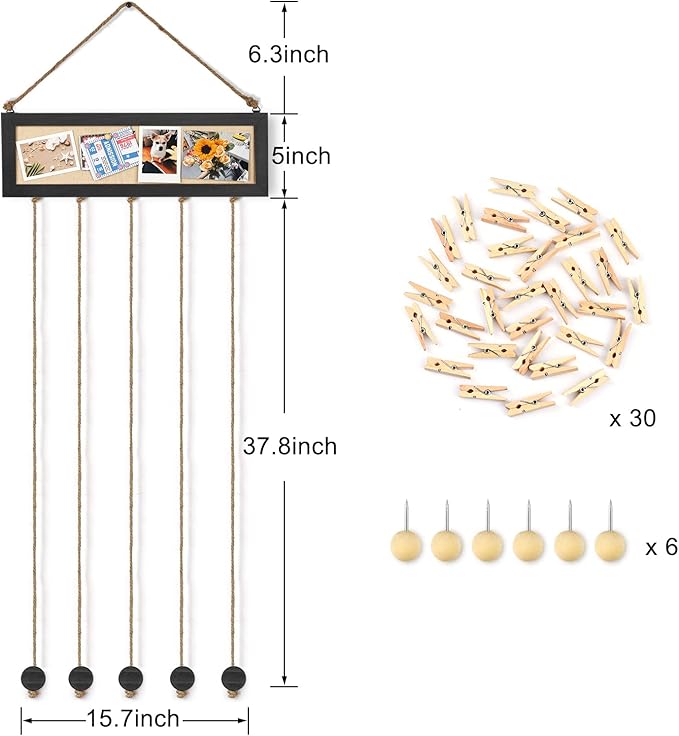 Bikoney Picture Frames Collage Wall Decor Hanging Photo Display Multi Pictures Organizer with Wood Bulletin Board Photo Board 30 Clips and 6 Pushpins for Home and Dorm Room Decor (Black) (Pack of 3) - Image 6