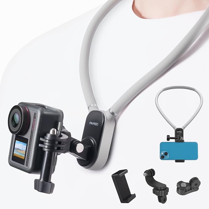 AKASO Magnetic Neck Mount Holder Chest Stand Strap for Phone, Action Camera | Compatible with Smart Phone and AKASO EK7000/Brave 4/Brave 7 LE/Brave 7/GoPro Hero12/11/10/ 9/Max/DJI Osmo Action 5/4/3 by AKASO