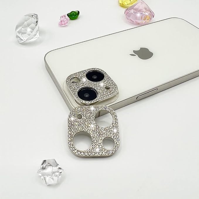 2 Pack Glitter Camera Lens Cover Protector Compatible with iPhone 13 /iPhone 13 Mini Metal Bling Diamond Camera Lens Cover Sticker Protector (Silver) by GSRYPC