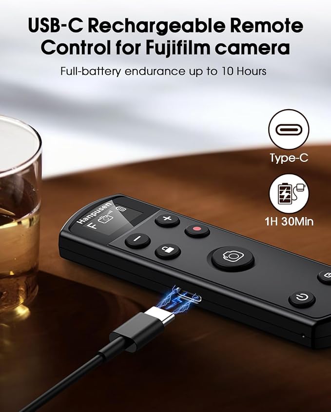 for Fujifilm Camera Remote Control, Hanpusen Rechargeable Wireless Shutter Release with OLED Screen for Fujifilm X100 VI/X-M5/X-T30 II/X-E5/X-T5/X half/X-H2S/X-T30/X-T4/X-T3/X-S20/X-S10/X-T50/X-H2 - Image 2