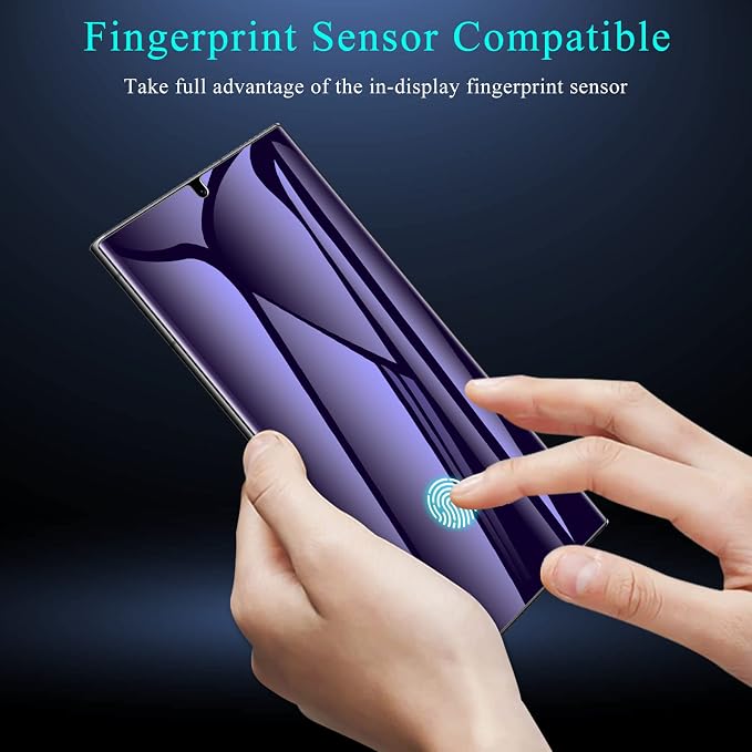 LYWHL [2+2 Pack for Samsung Galaxy S22 Ultra Privacy Screen Protector [Support Fingerprint ID] Anti-Blue Light Eye Protection Anti-Spy Anti-Glare Purple Flexible Film + Camera Lens Glass Protector - Image 3
