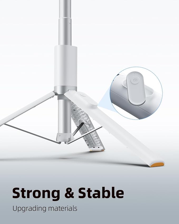 TODI 63" Phone Tripod, Extendable Selfie Stick with Wireless Remote and Phone Holder, Portable All-in-1 Cell Phone Tripod Stand for Video Recording, Compatible with iPhone/Android (White) - Image 2