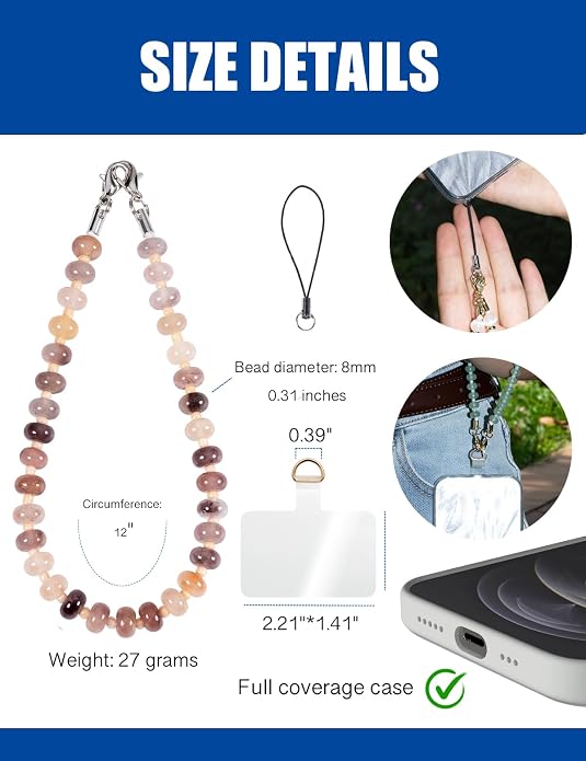 CH.yishi Crystal Beaded Phone Charm Wrist Strap Camera Lanyard | Handmade Cell Phone Chain,with Tether Tab,Keychain Bag Wallet Natural Stone Charm,Headphone Gemstone Decor,Camera Wrist Strap - Image 3