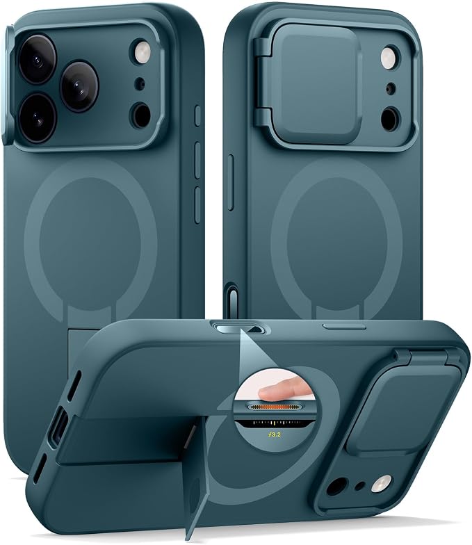 SURITCH for iPhone 17 Pro Max Case with Camera Control Cover, Camera Cover and Adjustable Kickstand, Compatible with MagSafe, Shockproof Bumper Protective Cases 6.9 Inch, Lake Green by SURITCH