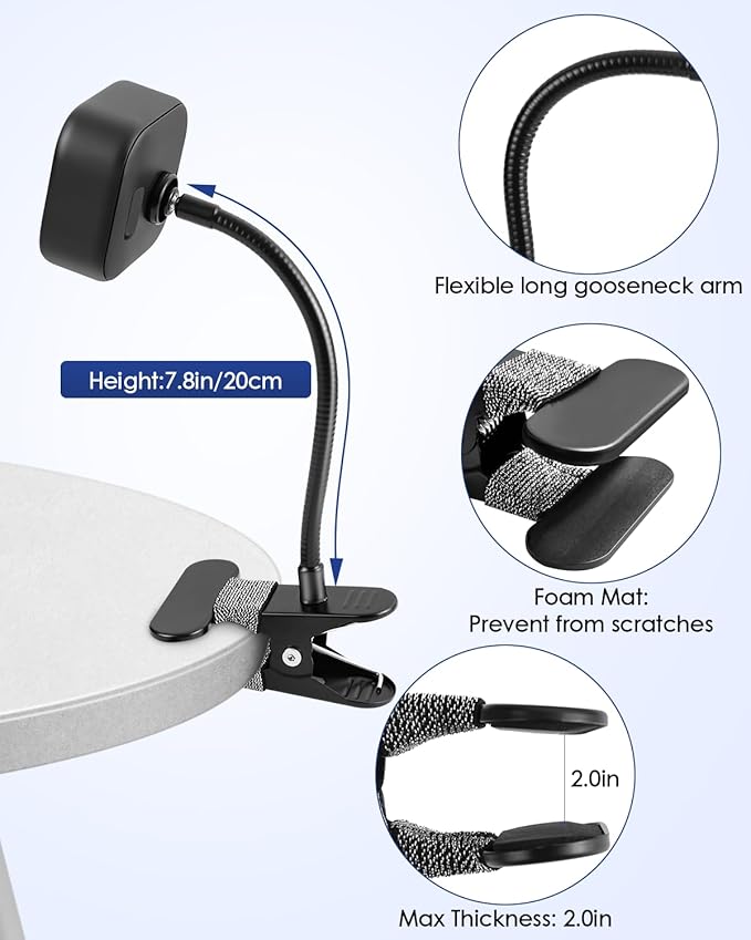 2 Pack Flexible Clip Clamp Mount Compatible with Blink Outdoor 2K+/ Outdoor 4/(3rd Gen) XT3/Blink XT/XT2/Mini, Clip Holder with 7.8 inches Gooseneck Arm for Your Blink Camera Without Any Tools - Image 4