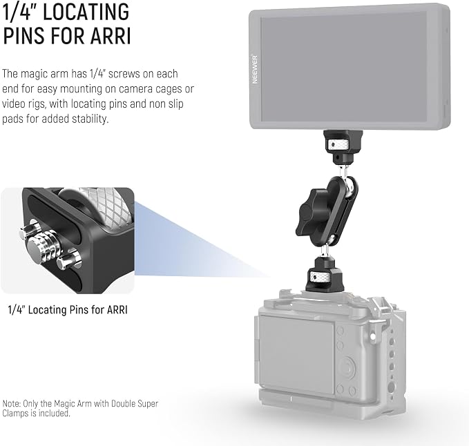 NEEWER Double Super Clamp Camera Mount with Magic Arm, NATO Interface, Cold Shoes, 1/4" Locating Holes for ARRI, Desk Studio Photography Light Stand Pole Cross Bar Umbrella Holder Clamp Mount, UA060 - Image 4