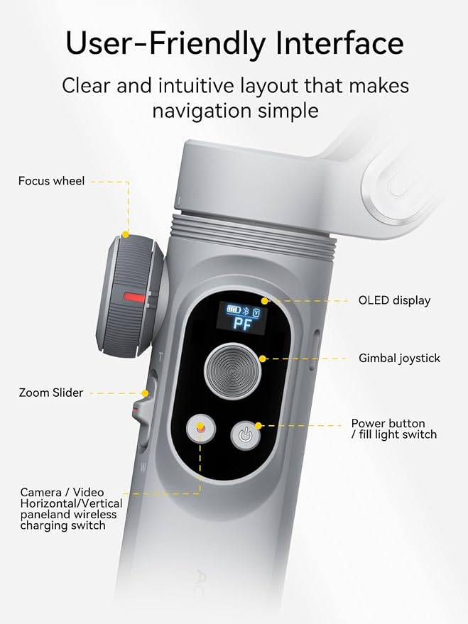 AOCHUAN 3-Axis Phone Gimbal, Gimbal Stabilizer for iPhone w/AI Vision Sensor, Portable for iPhone/Andriod, Phone Stabilizer Built in Fill Light Perfect for TikTok YouTube-Smart XPro AI Grey - Image 6