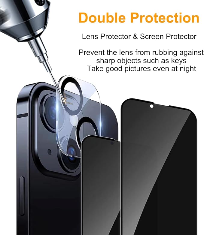 PEHAEL for iPhone 14 Privacy Screen Protector+Camera Lens Protector | Installation kits, Anti-Spy Private, Anti-Scratch, 9H Tempered Glass, Case Friendly, 2+2 Pack, [6.1 inch] - Image 6