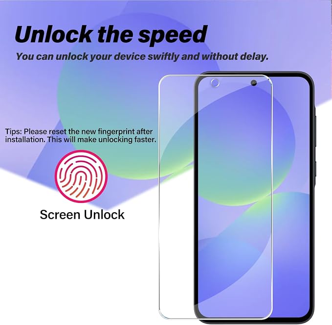 BIGFACE Galaxy A36 Tempered Glass Screen Protector + Camera Lens Protector [2 + 2 Pack][Case Friendly][Anti-Scratch][Ultrasonic Fingerprint Unlock] HD Protective Film for Samsung Galaxy A36 - Image 3