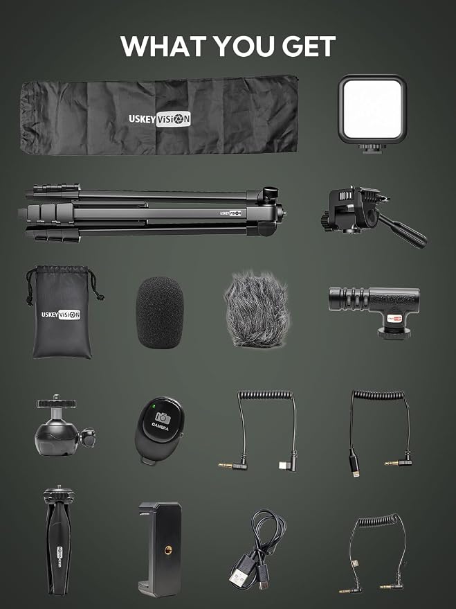 Content Creator Essentials w/Camera Tripod,Light & Mic Vlog K4 | Vlogging Kit for iPhone & Android,w/ Shotgun Microphone,59" Camera Mount Tripod,LED Light,Ball Head Mount for Video Recording - Image 8