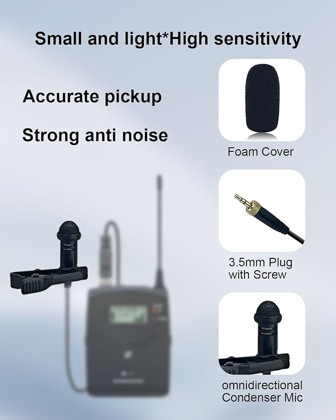 2-Pack 3.5mm TRS Lavalier Mic for Sennheiser Systems, 1.5M | Omnidirectional Lapel Microphones With Crisp Sound Pickup, For Youtube, Vlogging, Live Streaming, Interviews - Image 2