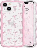 QLTYPRI for iPhone 15 Pink Bow Case, Clear Cute Pink Ribbon Bow Phone Case Curly Wavy Aesthetic Phone Cover, Soft Slim Transparent TPU Shockproof Protective Cover for Women Girls - Love Bow by QLTYPRI