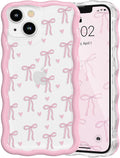 QLTYPRI for iPhone 14 Plus/15 Plus Pink Bow Case, Clear Cute Pink Ribbon Bow Phone Case Curly Wavy Aesthetic Phone Cover, Soft Slim Transparent TPU Shockproof Protective Cover for Women Girls-Love Bow by QLTYPRI