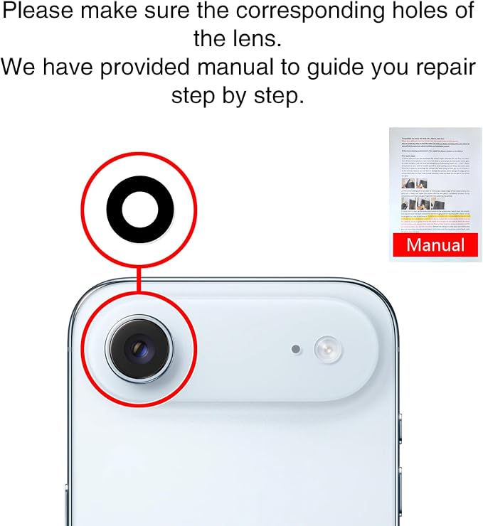 2PCS ASDAWN Back Rear Camera Lens Glass Replacement for iPhone Air 6.5 inch with Pre-Installed Adhesive, Back Lens Glass with Installation Manual + Repair Tool Set - Image 7