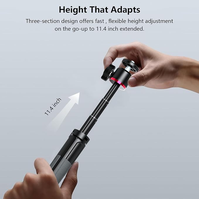 Mini Camera Tripod & Vlog Selfie Stick, Portable Extendable Desk Stand with 360° Ball Head and Cold Shoe, Travel Vlogging Gear Compatible with Action Cameras, Pocket 3, Insta360 & Phones - Image 9
