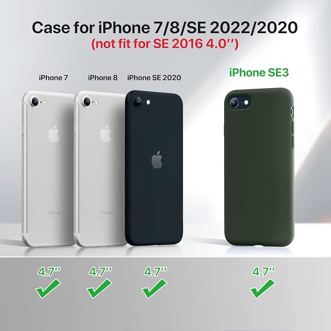 Miracase Silicone for iPhone SE 2022/SE 2020/7/8 Case,Dark Green | Ultra Slim Cover with Screen Protector, Soft Microfiber Lining, Multi-Color Premium Silicone Shockproof Phone Case - Image 2