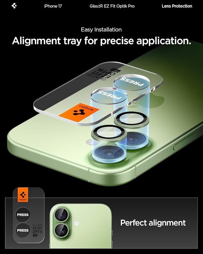 Spigen Camera Lens Protector for iPhone 17 (16 Plus/16) - Sage | GlasTR EZ Fit Optik Pro, 9H+ Tempered glass, Scratch resistant, Auto-align tray, Case-friendly, Original Photo Quality, 2Pack - Image 4
