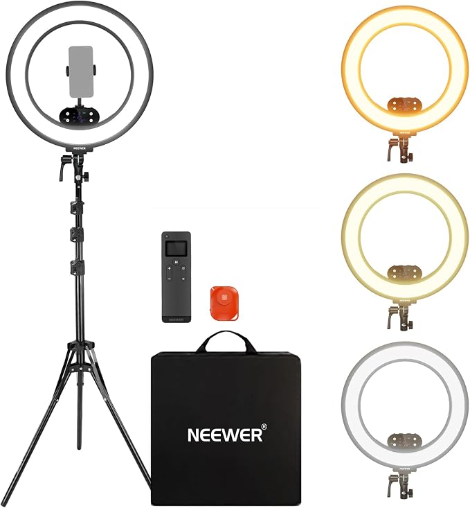 NEEWER 18" Ring Light, Wireless Professional Edge Lit Lighting with Tripod Stand, 45W 2900K-7000K CRI97+, 14.4V 3500mAh Battery, Phone Selfie Video Makeup Studio Streaming Photography, RB18B by Neewer