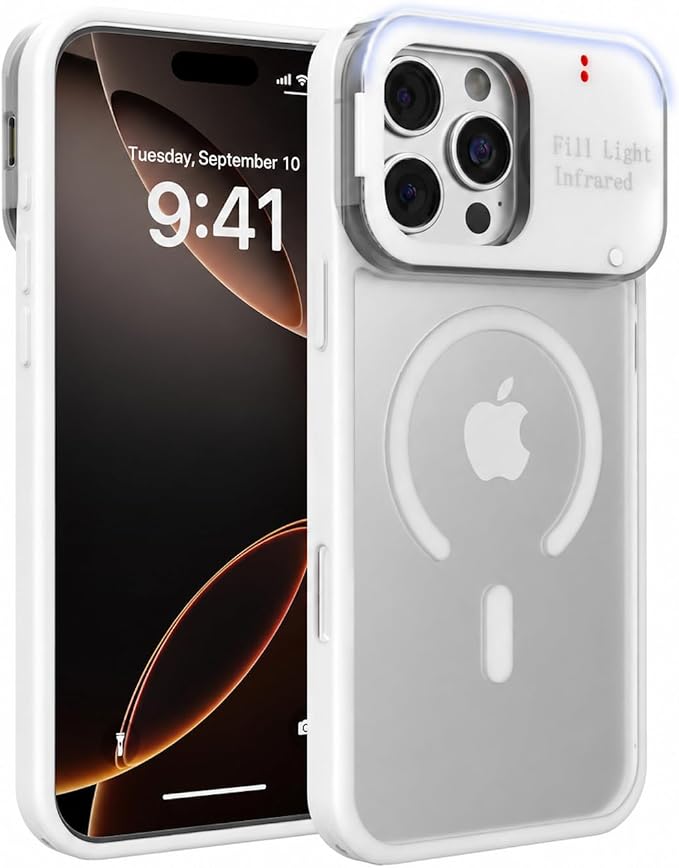 tesha Selfie Light Case for iPhone 16 Pro Max, MagSafe, Camera Detector | 2-Level LED Brightness, IR Hidden Camera Scanner, Drop Protection, Rechargeable Light Up Cover, No APP Needed for Video Vlog by tesha
