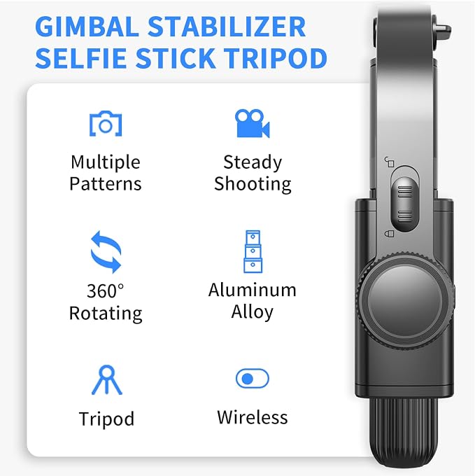 Gimbal Stabilizer for Smartphone ，with Retractable Selfie Stick and Tripod，1-Axis Multifunction Remote 360°Automatic Rotation， Auto Balance for iPhone/Android - Image 2