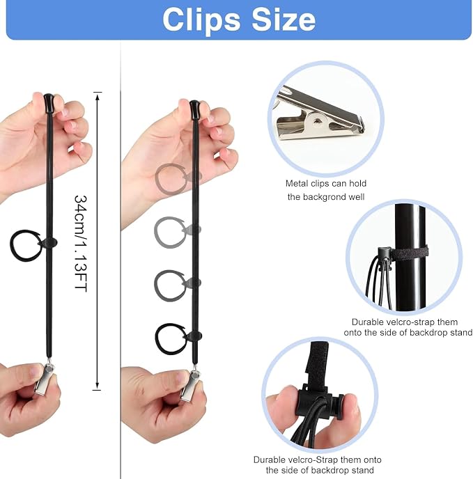 6 Pack 4.5 Inch Heavy Duty Spring Clamps & 6 Pack Backdrop Clips | Elastic Nylon Backdrop Clamps Holder Background Clips for Video Photography Background Support, Canvas, Creation and Home Use - Image 3