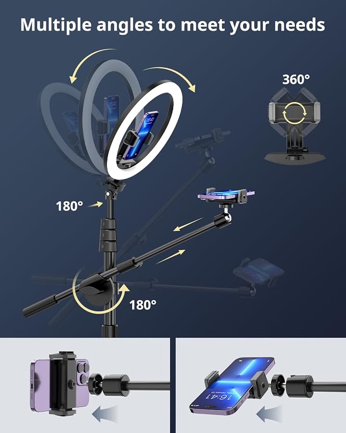 UBeesize 12" Ring Light with Overhead Phone Mount & 62" Tripod Stand | Tripod for iPhone with Ringlight and Remote, Telescopic Crossbar, Overhead Camera Mount for Cooking, Photography, TikTok - Image 3