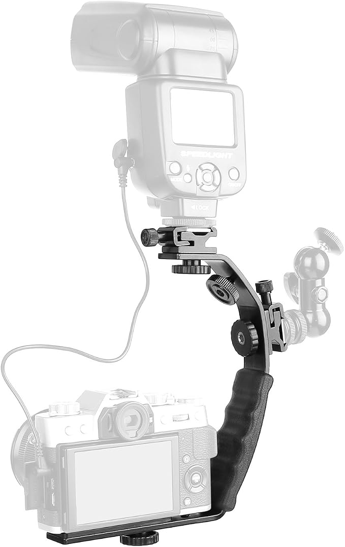 ChromLives Camera L Bracket Mount Video Grip L-Bracket with Dual Flash Cold Shoe Mount 1/4'' Tripod Screw, Heavy Duty Padded Hand Grip for DSLR Camera Camcorder (Updated) - Image 2