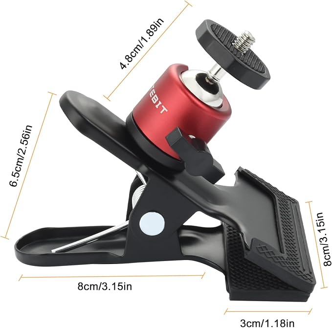 UTEBIT 4 Pack Camera Clamp Mount Tripod Camera Clip, Black & Red | 360° Swivel Webcam Mount with 1/4'' Screw Flash Reflector Holder for Studio Backdrop Digital SLR Video Photography Clamp - Image 7