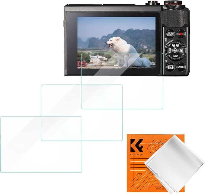 K&F CONCEPT 3 Pack Camera Screen Protector Compatible with Canon G7X II | Ultra Clear Tempered Glass Screen Protector Anti Scratch Bubble Free Ultra Resistant PF06 by KFCONCEPT