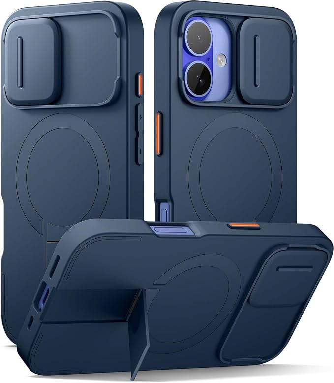 SURITCH for iPhone 16 Case with Magnetic Camera Slide Cover and Adjustable Kickstand, Compatible with MagSafe, Shockproof Bumper Case Slim Protective Cover 6.1 Inch, Blue by SURITCH