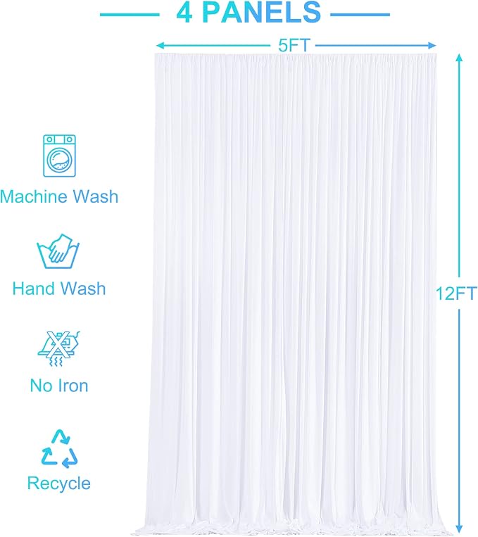 4 Panels White Backdrop Curtains for Wedding Party Wrinkle Free Backdrops Curtain Drapes Fabric Decorations Photo Back Drop Cloth for Baby Shower Photography Stage Reception 20ft(W) x 12ft(H) - Image 6