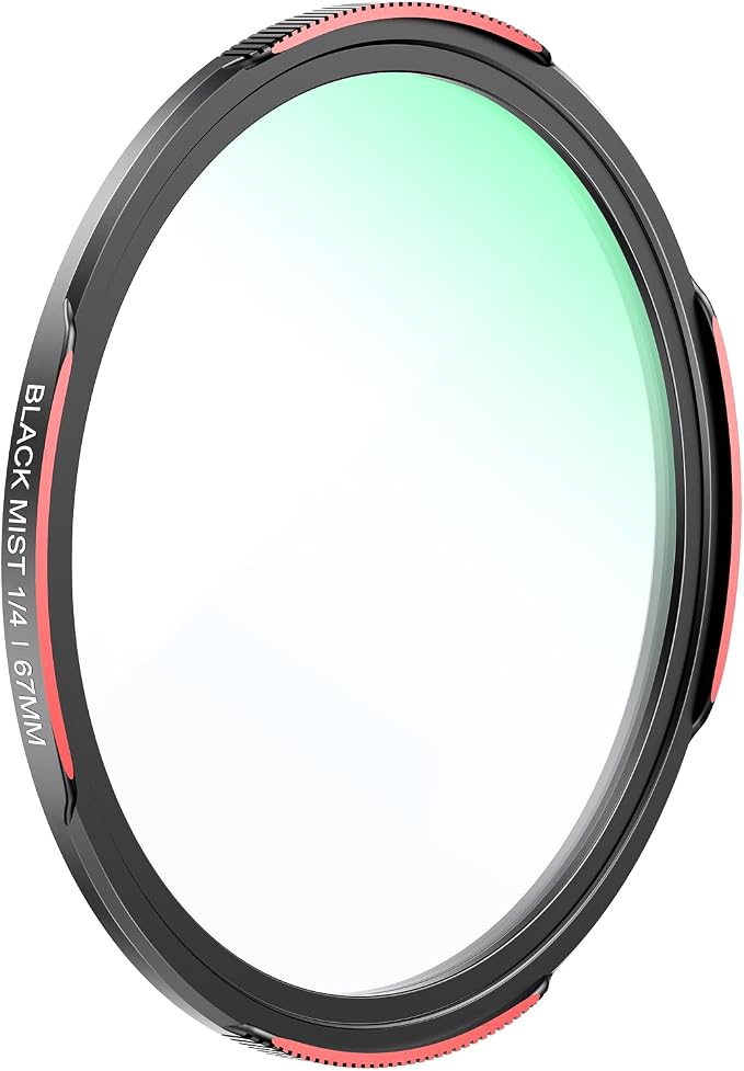 TELESIN 67mm 1/4 Black Mist Filter, DSLR Camera Lens, Multi-Layer Nano-Coated Glass, AR&AF Coating, Soft Highlights, Cinematic Look, Water & Fingerprint Protection, for Smartphone Mounts by telesin