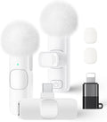 Wireless Lavalier Microphone for iPhone iPad and Android Phone, 2 Pack Lapel Mic Plug and Play Wireless Mic Noise Reduction Microphone for Video Recording Interview Podcast Vlog YouTube (White) by KUKIHO