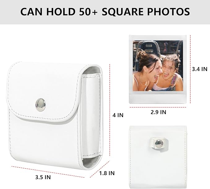 CAIYOULE Square Photo Pouch for Fujifilm Instax SQ Films, White | PU Picture Holder Case for Fujifilm Instax SQ1/40/20/10/6/SP-3 2.9x3.4" Film, Photo Storage Pocket, Can hold 50+ SQ Photos - Image 2