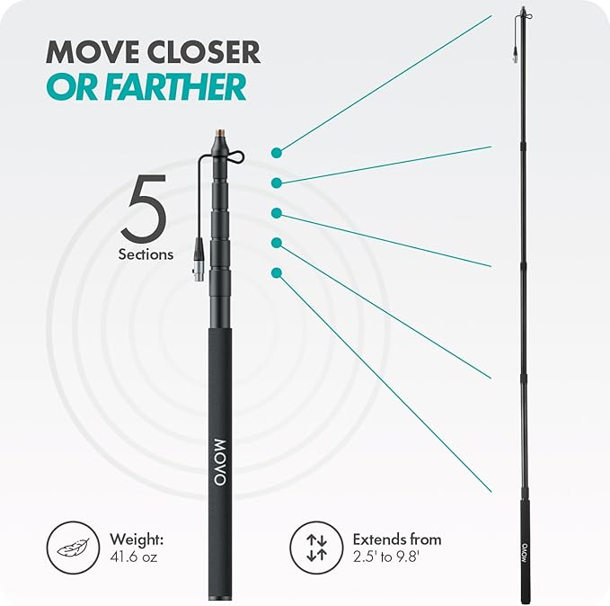 Movo CMP-17C Professional 9.8' Aluminum Boom Pole for Shotgun Microphones with Internal XLR Cable – Compatible with Rode NTG Series, Sennheiser MKE600, Audio-Technica AT875R & More - Image 4