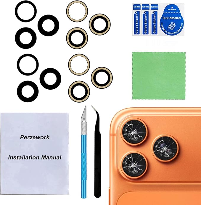 2 Sets OEM Back Rear Camera Lens Glass Replacement Compatible with iPhone 17 Pro and iPhone 17 Pro Max with pre-Installed Adhesive and Reparing Toolkit by Perzework
