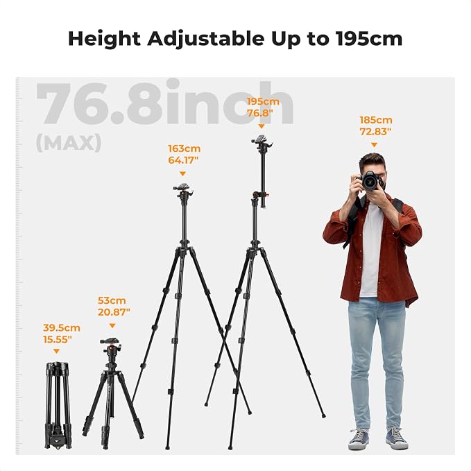 K&F Concept 76 in Overhead Camera Tripod | Rotatable Multi-Angle Center Column, Lightweight, 360 Degree Ball Head, Load Capacity 8kg/17.6lbs. O234A1+BH-36 - Image 3
